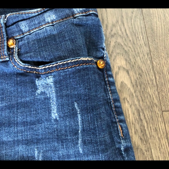 SEVEN7 distressed darker jeans with topaz detail - Picture 7 of 12